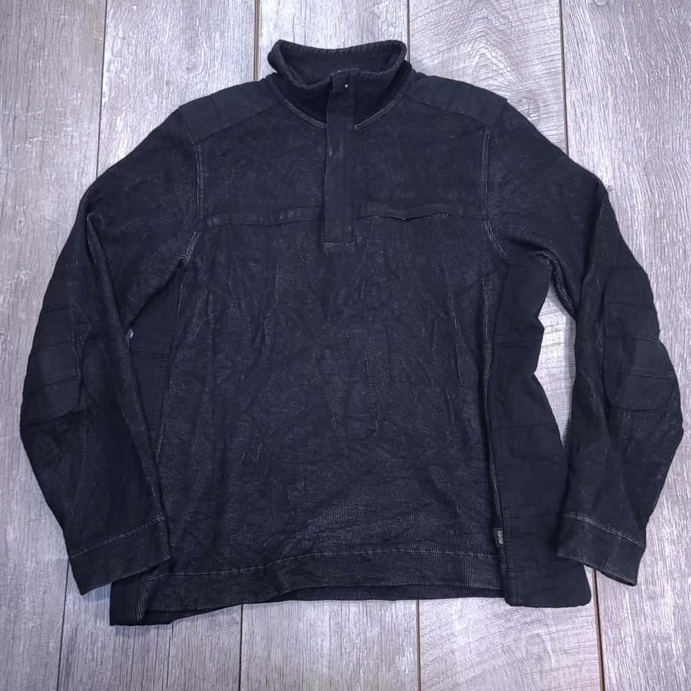 Hugo Boss Pullover Mens Medium Black Regular Fit Ribbed Utility Elbow Patch